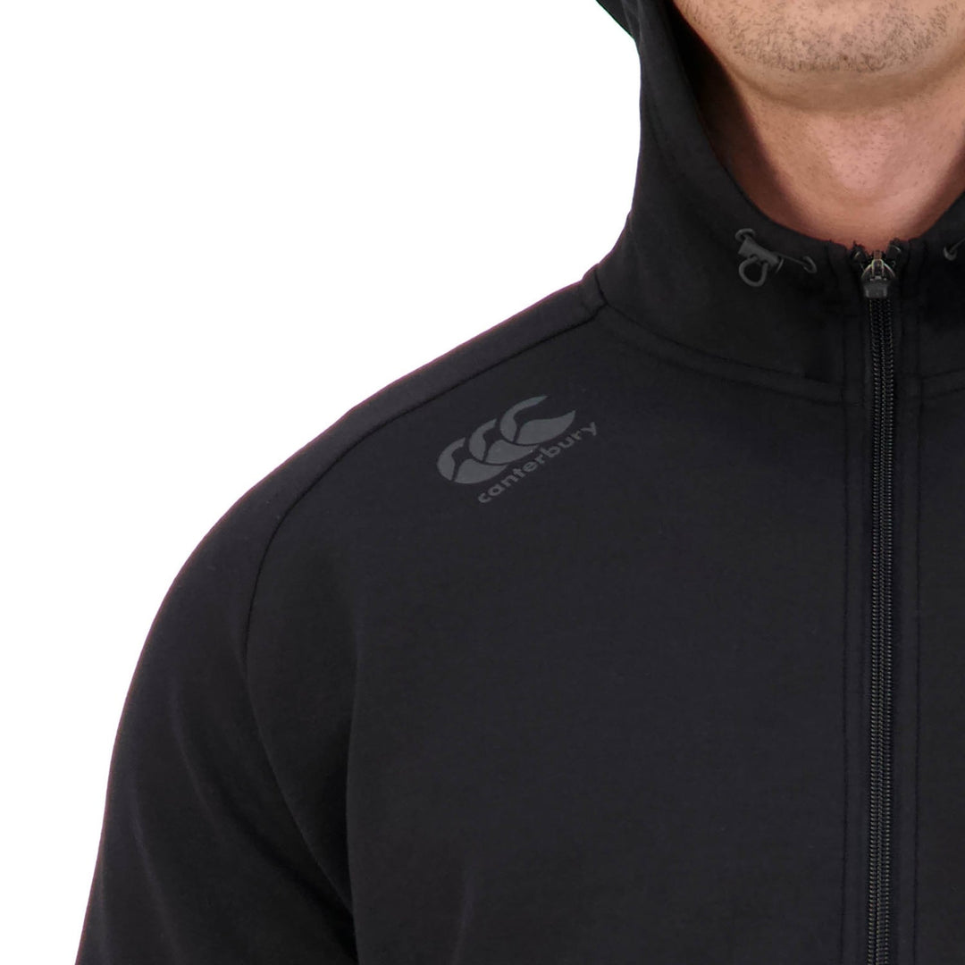 Felpa con cappuccio Canterbury Vapodri Tempo con zip intera da uomo, nera