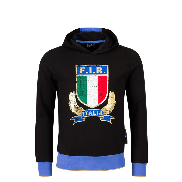 Macron Italy Rugby Fanwear Cotton Hoodie Kids Black